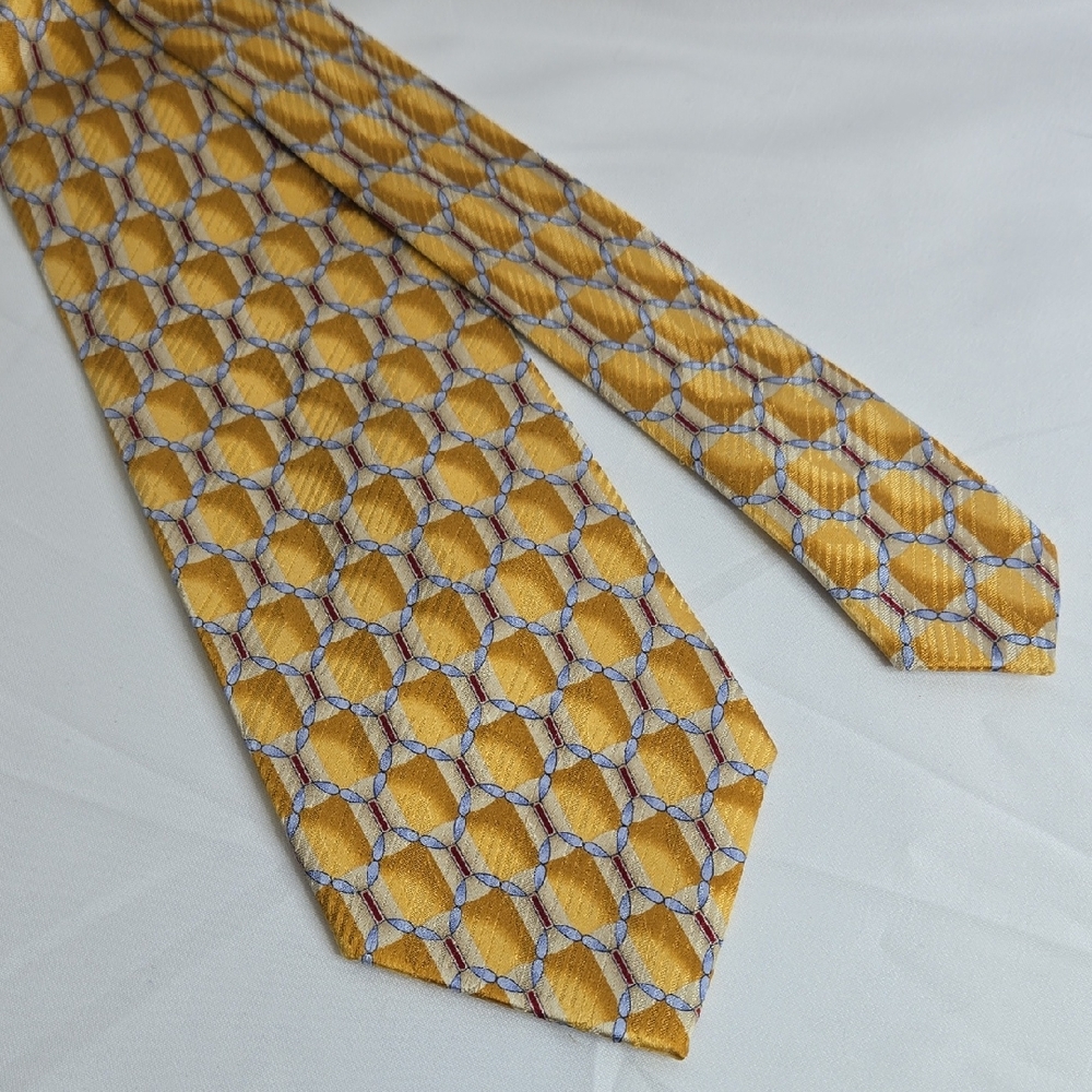 Jos. A. Bank Silk Tie, Gold White Red Geometric Pattern